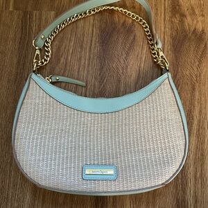 Nanette Lepore Woven Tan and Mint Shoulder Bag